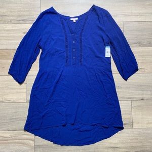 BONGO Girls Juniors Boho‎ 3/4 Sleeve Drop Waist Dress Size Large Navy Blue